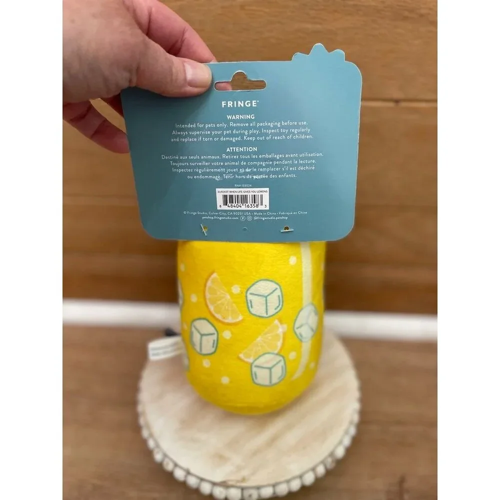 NWT Dog Squeaky Toy Lemon Jar By Fringe Studio With Ice Cubes & Straw